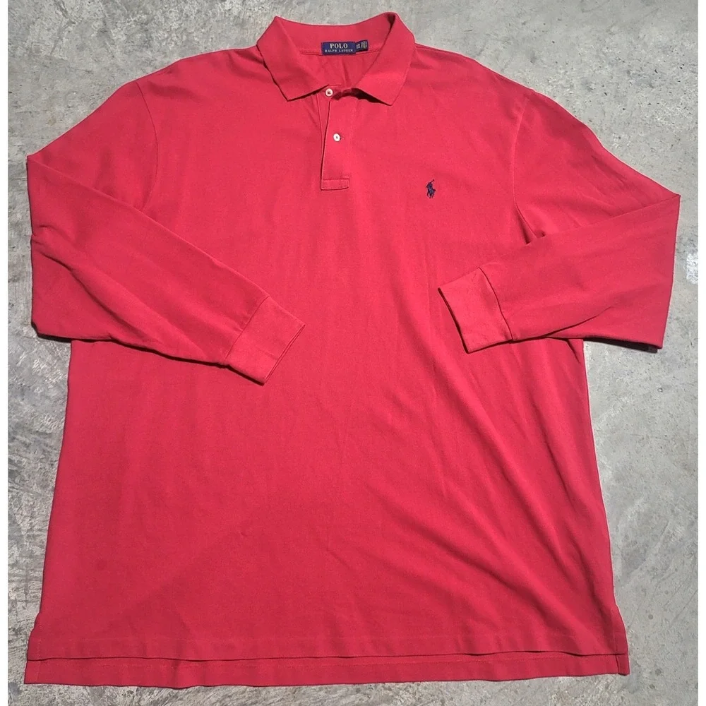 Mens Polo Ralph Lauren Polo Shirt 3XB Big Tall Red Long Sleeve Cotton Pony Logo